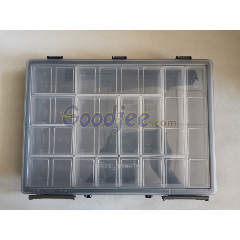 Raaco136211零件收纳盒15格57x261x338mm透明盖聚丙烯PP蓝色 ASSORTER 55 4X8-15