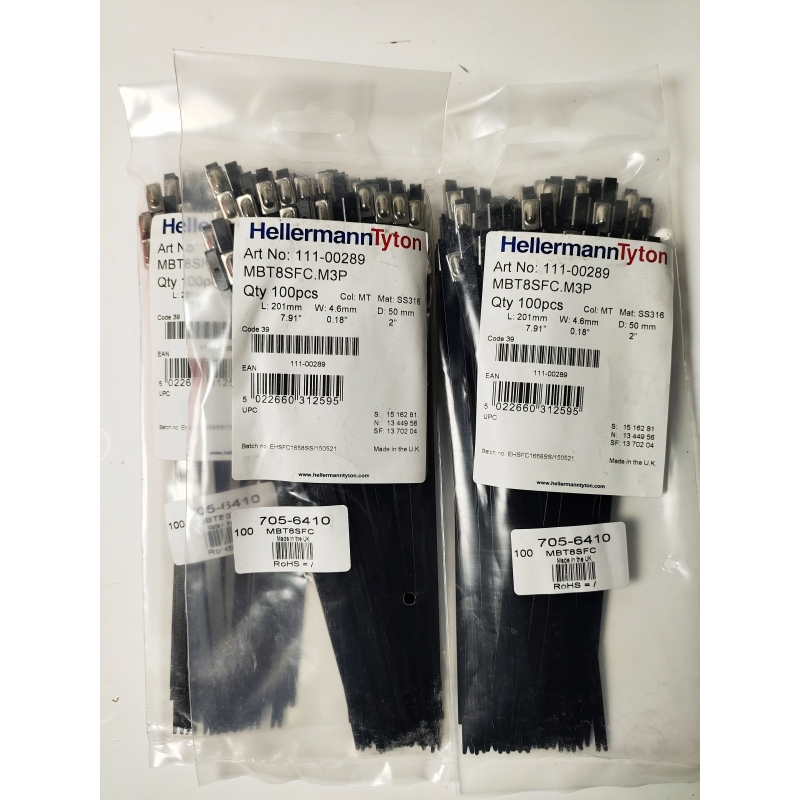 111-00289 MBT8SFC-SP SS316-BK MBT8SFC.M3P扎带 海尔曼太通MBT8SFC 201mm长4.6mm宽, 黑色, 聚酯涂层不锈钢